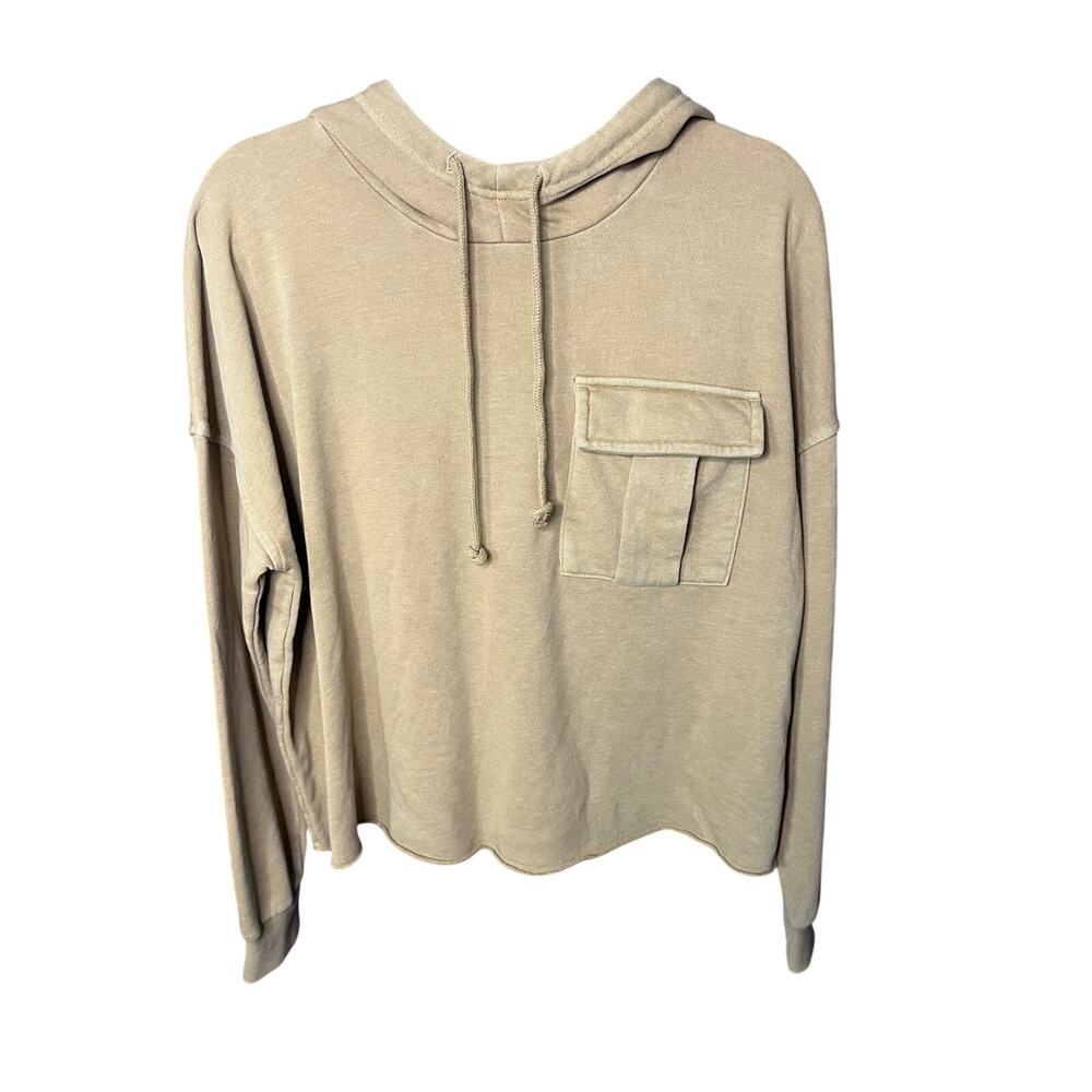 Sonoma Cropped Hoodie Olive Green Long Sleeve Lightweight Pullover Size Medium